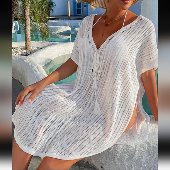 Knitted swimsuit cover-ups, free size, white - Picture 1 of 6